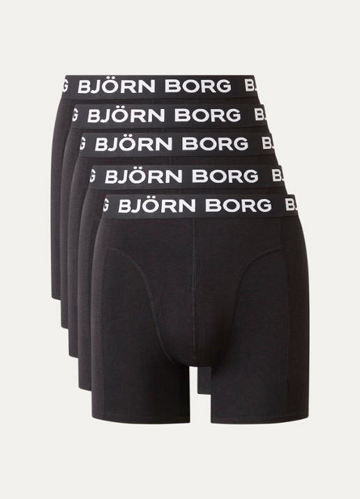 Björn Borg Boxershorts met logoband in 5-pack - voorkant 2 zwart