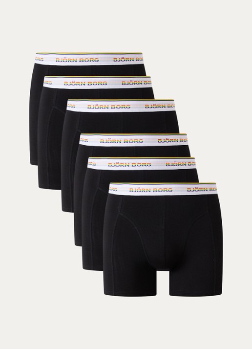 Björn Borg Boxershorts met logoband in 6-pack - voorkant 2 zwart