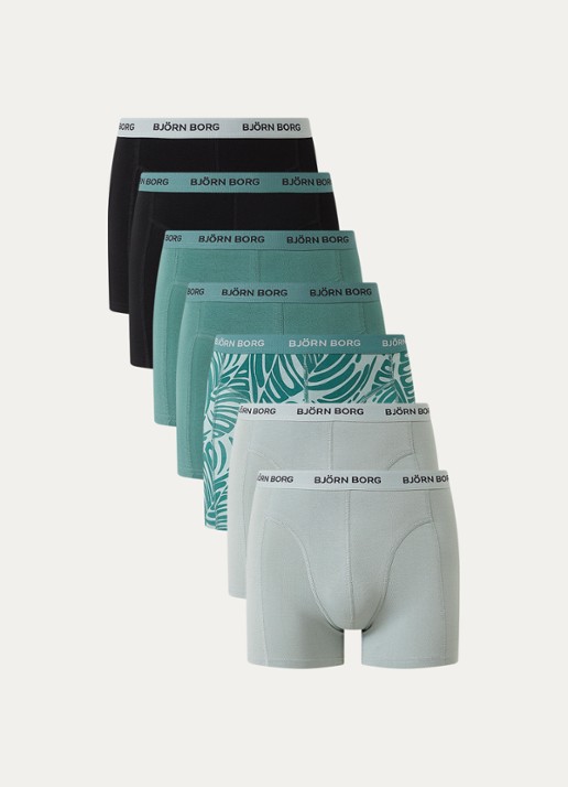 Björn Borg Boxershorts met logoband in 7-pack - voorkant 2 olijfgroen