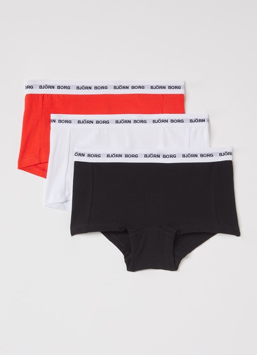 Björn Borg Cotton Stretch boxershorts met logoband in 3-pack - voorkant wit