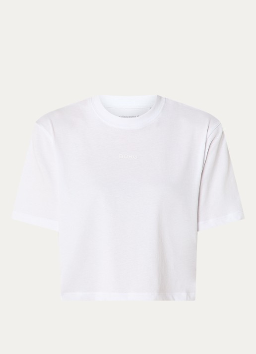 Björn Borg Cropped T-shirt met logoprint - voorkant wit