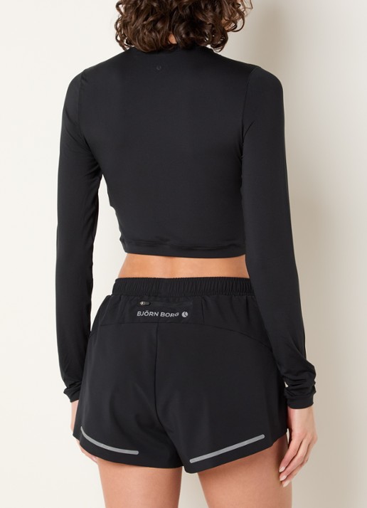 Björn Borg Cropped trainings longsleeve met logo  - achterkant zwart