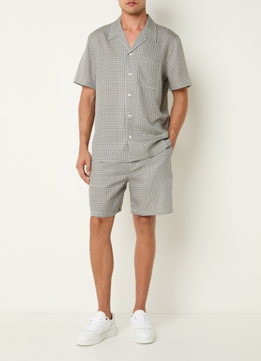 Björn Borg Straight fit korte broek met pied-de-poule dessin - voorkant 3 mosgroen