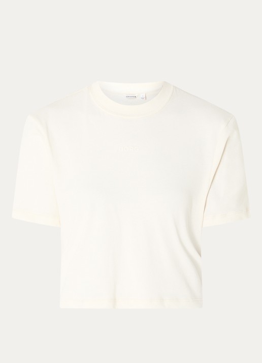 Björn Borg Studio cropped T-shirt met logo - voorkant 2 gebroken wit