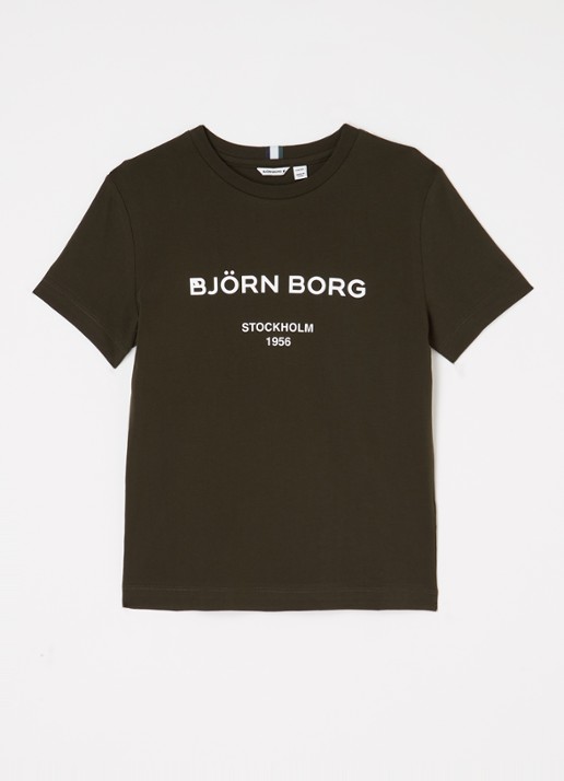 Björn Borg T-shirt met logoprint - voorkant legergroen