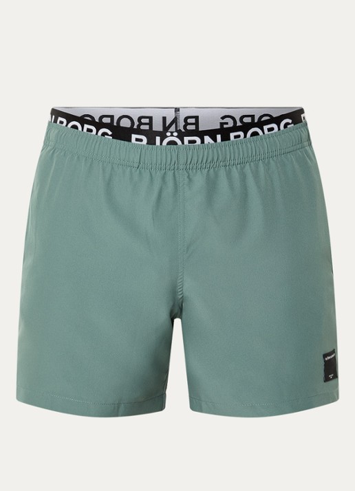 Björn Borg Zwemshorts met elastische band en logo - voorkant olijfgroen