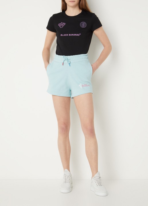 Black Bananas Eclipse high waist slim fit korte joggingbroek - voorkant 3 lichtblauw