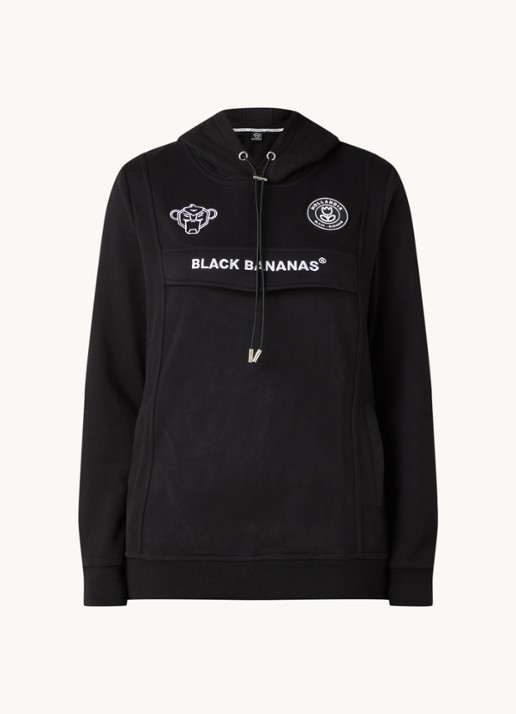 Black Bananas Hoodie met steekzakken en logoborduring - voorkant zwart
