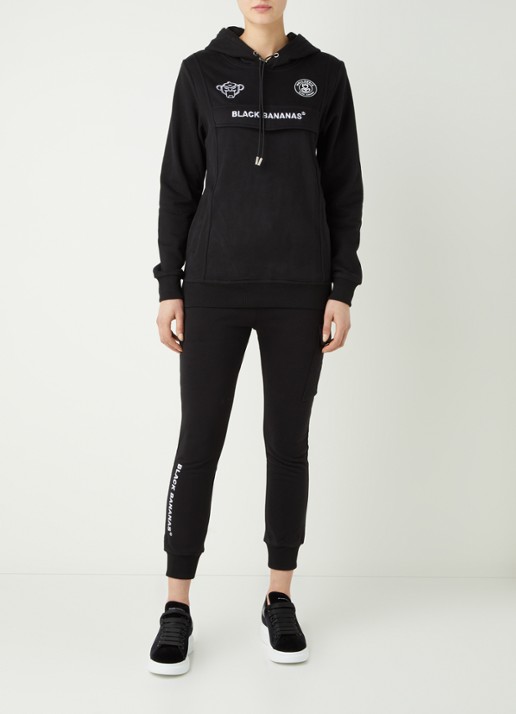 Black Bananas Hoodie met steekzakken en logoborduring - voorkant 2 zwart