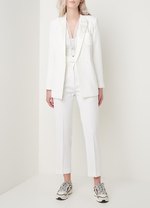 Blazer in wolblend contrast van satijn - voorkant 3 gebroken wit