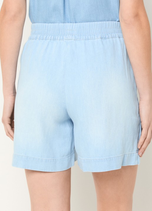 BLLMR Evy mid waist straight fit korte broek in linnenblend - achterkant 3 lichtblauw