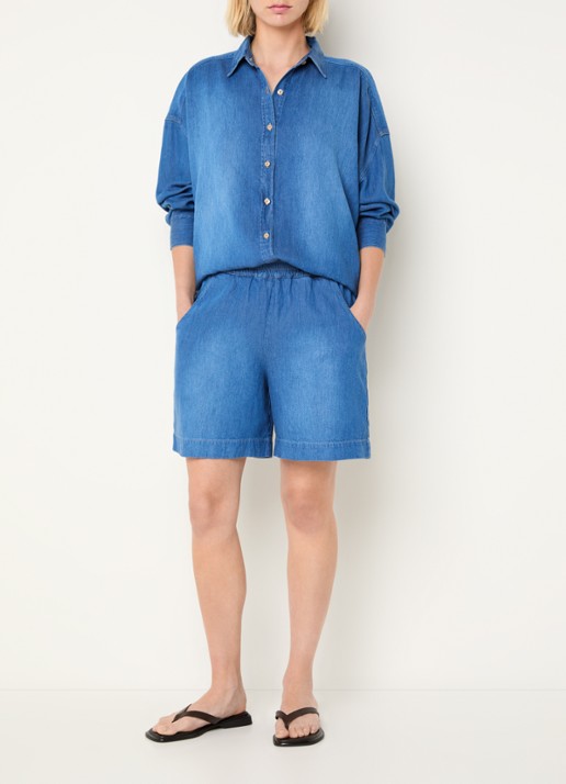 BLLMR Evy mid waist straight fit korte broek in linnenblend - voorkant 2 kobaltblauw