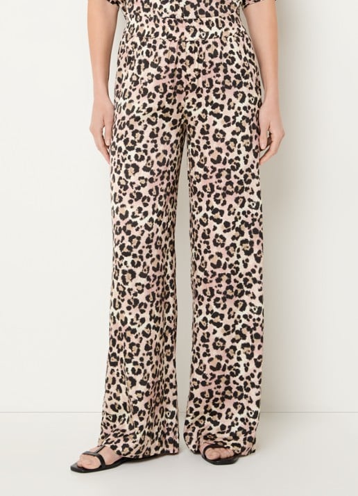 BLLMR Harper high waist loose fit pantalon met panterprint en steekzakken