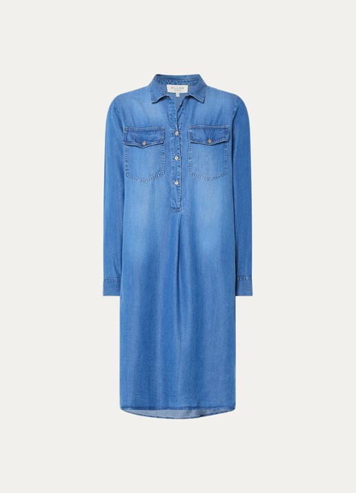 BLLMR Karina midi tuniekjurk van chambray met borstzakken - voorkant 2 blauw