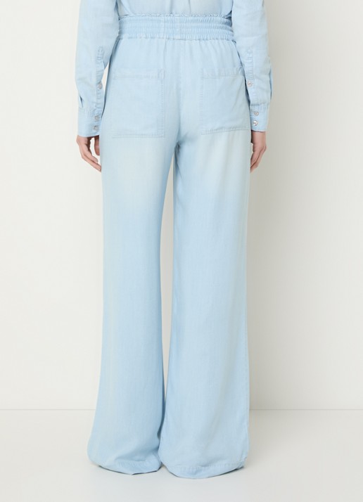 BLLMR Stella high waist wide fit broek van chambray - achterkant 4 lichtblauw