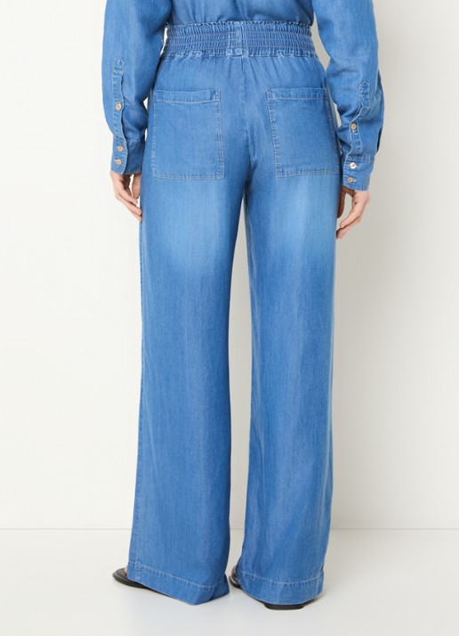 BLLMR Stella high waist wide fit broek van chambray - achterkant blauw
