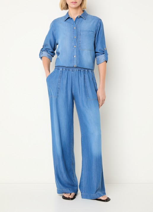 BLLMR Stella high waist wide fit broek van chambray - voorkant 3 blauw