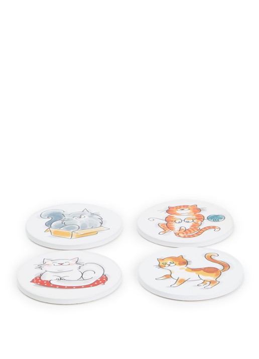 Blond Amsterdam Cat onderzetter set van 4 - voorkant wit