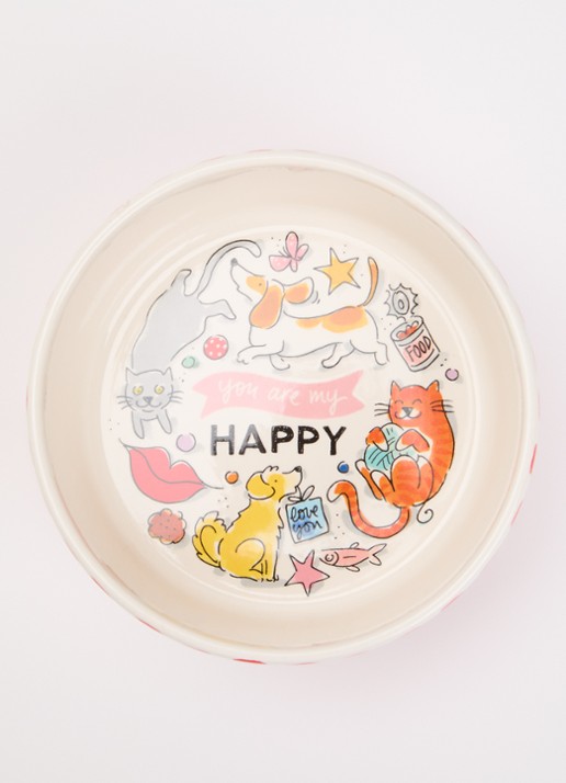 Blond Amsterdam Happy Pets voerbak voor katten en honden 15,5 cm - voorkant 2 gebroken wit