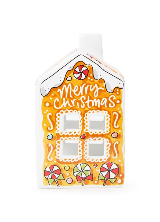 Blond Amsterdam Kerst Gingerbread waxinelichthouder 14 cm - voorkant orange