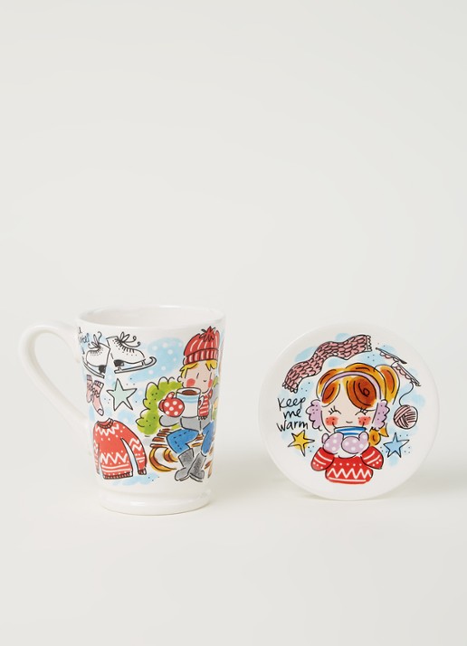 Blond Amsterdam Mazagran Hot Choc XL mok met petit four bordje set van 2 - detail wit