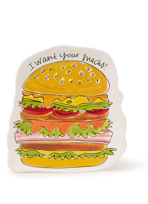 Blond Amsterdam Snack Burger gebaksbordje 20 x 16 cm - voorkant wit
