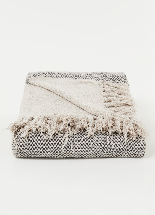 Bloomingville Matt Throw plaid in gerecyclede katoenblend 160 x 130 cm - voorkant 2 beige