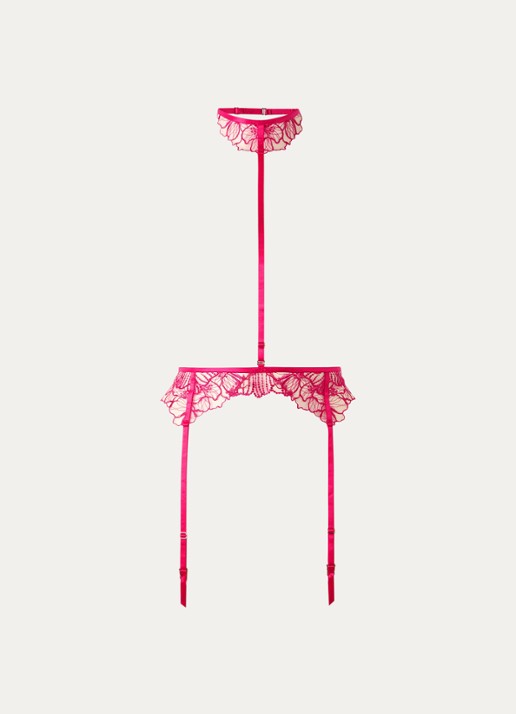 Bluebella Amarosa jarretels van mesh met borduring - voorkant 2 fuchsia