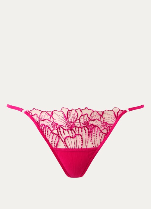 Bluebella Amarosa tanga van mesh met borduring - voorkant 4 fuchsia