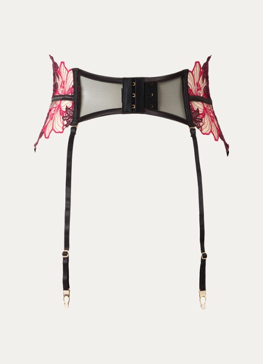 Bluebella Calantha jarretels van mesh met bloemborduring - achterkant 2 fuchsia