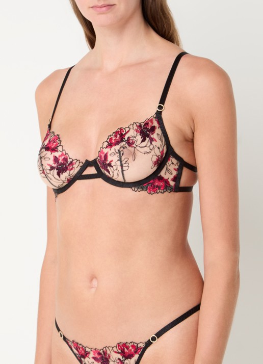 Bluebella Calista beugel bh van mesh met bloemborduring - detail 2 zwart