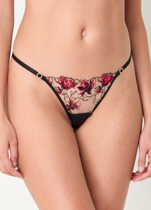 Bluebella Calista slip van mesh met bloemborduring - detail 4 zwart