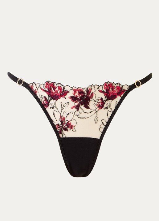 Bluebella Calista slip van mesh met bloemborduring - voorkant zwart