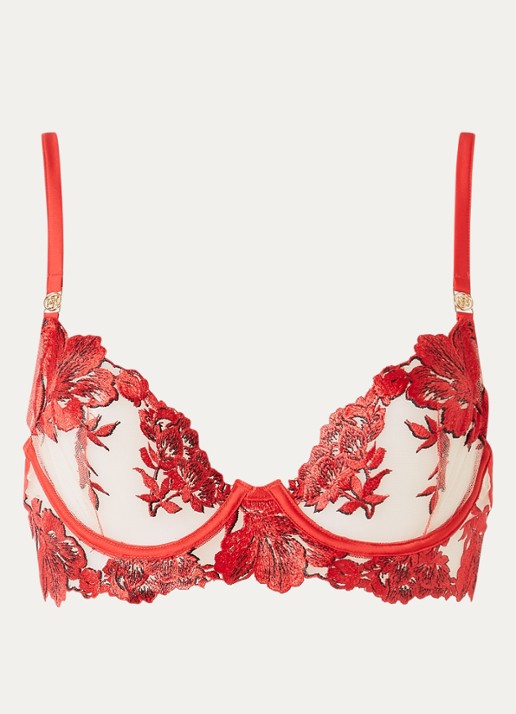Bluebella Lavanya beugel bh van mesh met bloemborduring - voorkant rood
