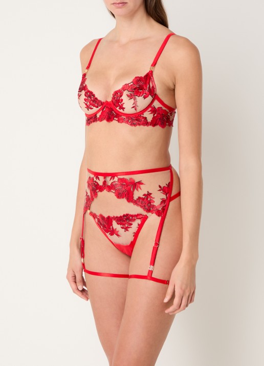 Bluebella Lavanya jarretels van mesh met borduring - voorkant 3 rood
