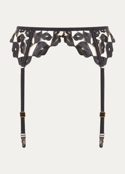 Bluebella Marian jarretels van mesh met borduring - voorkant 4 zwart