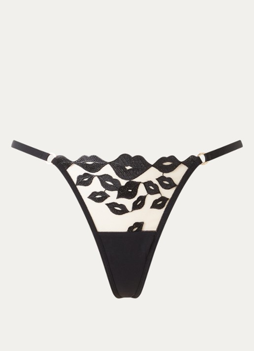 Bluebella Marian string van mesh met borduring - voorkant 4 zwart