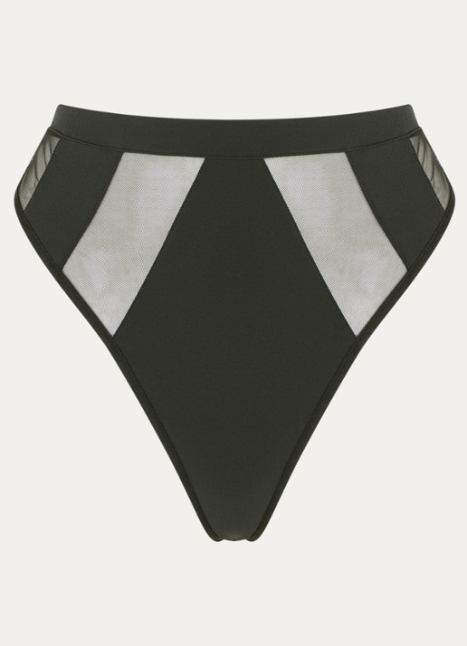 Bluebella Orla high waisted tanga met mesh - voorkant 2 zwart