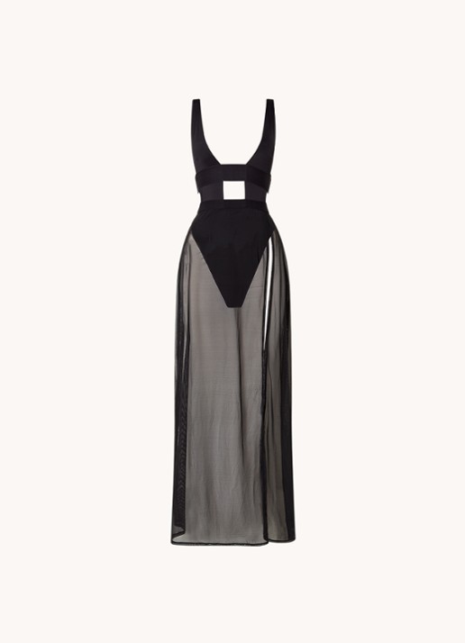 Bluebella Topaz slipdress met mesh en split - voorkant 3 zwart