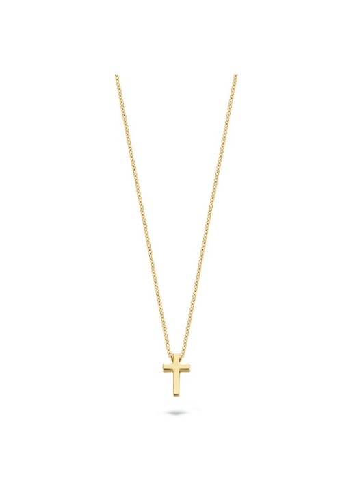 Blush Ketting van 14 karaat geelgoud met kruis hanger 3091YGO - voorkant goud