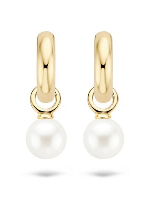 Blush Oorbelbedels van 14k geelgoud met parel - voorkant wit