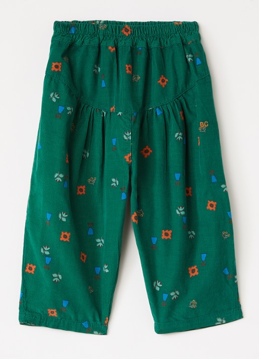 BOBO CHOSES Blossom All loose fit broek van corduroy met bloemprint - voorkant 2 groen