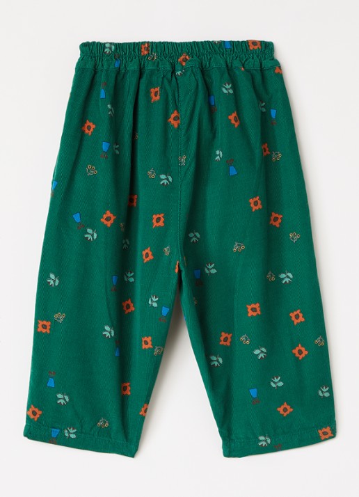BOBO CHOSES Blossom All loose fit broek van corduroy met bloemprint - voorkant 3 groen