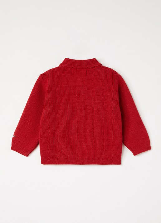 BOBO CHOSES Blossom fijngebreid vest in wolblend met kraag - achterkant rood