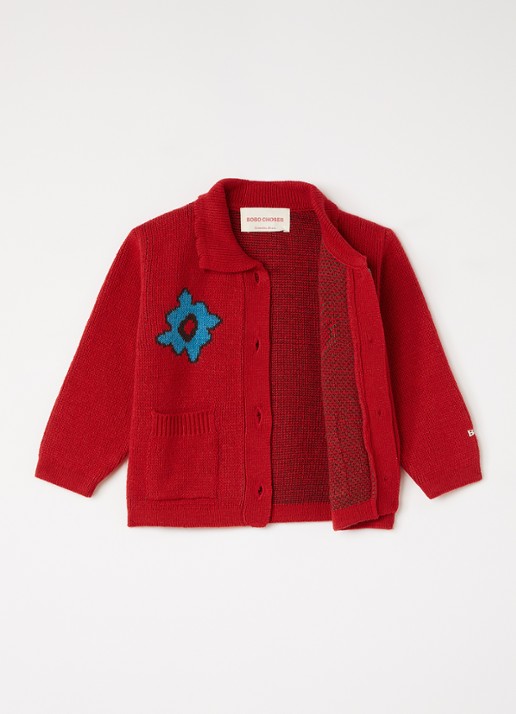 BOBO CHOSES Blossom fijngebreid vest in wolblend met kraag - voorkant 3 rood