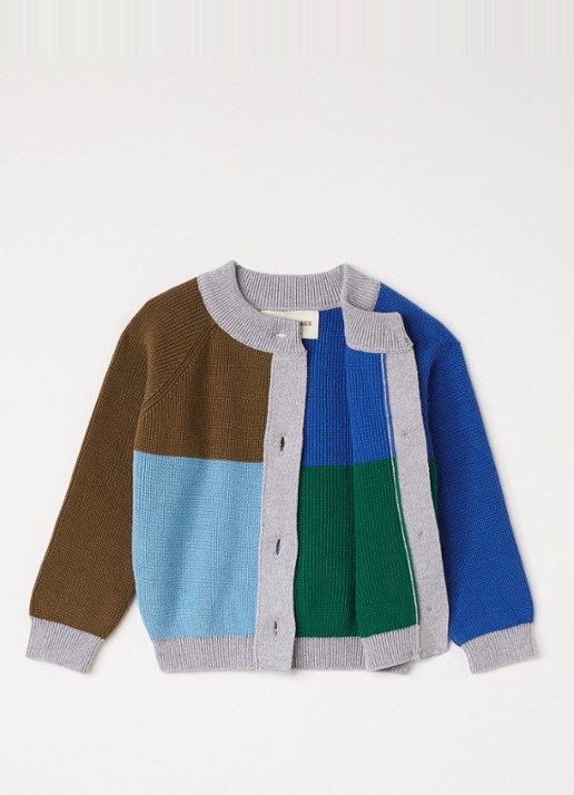 BOBO CHOSES Color Block ribgebreid vest - detail grijsmele