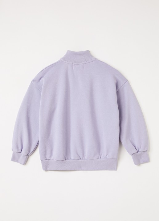 BOBO CHOSES Mystery sweater met logoprint en halve rits - voorkant 3 lavendel