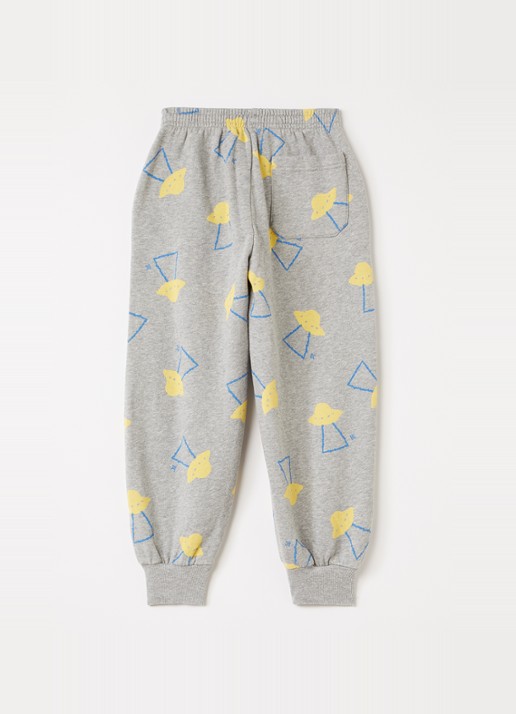 BOBO CHOSES Pixel Abduction tapered fit joggingbroek met print - voorkant 3 lichtgrijs