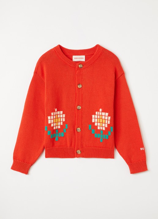 BOBO CHOSES Pixel Daisy fijngebreid vest met ingebreide print