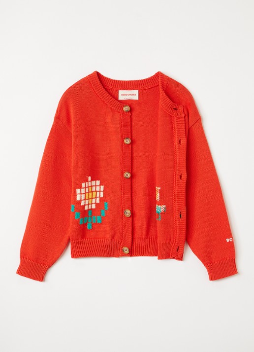 BOBO CHOSES Pixel Daisy fijngebreid vest met ingebreide print - voorkant 3 rood
